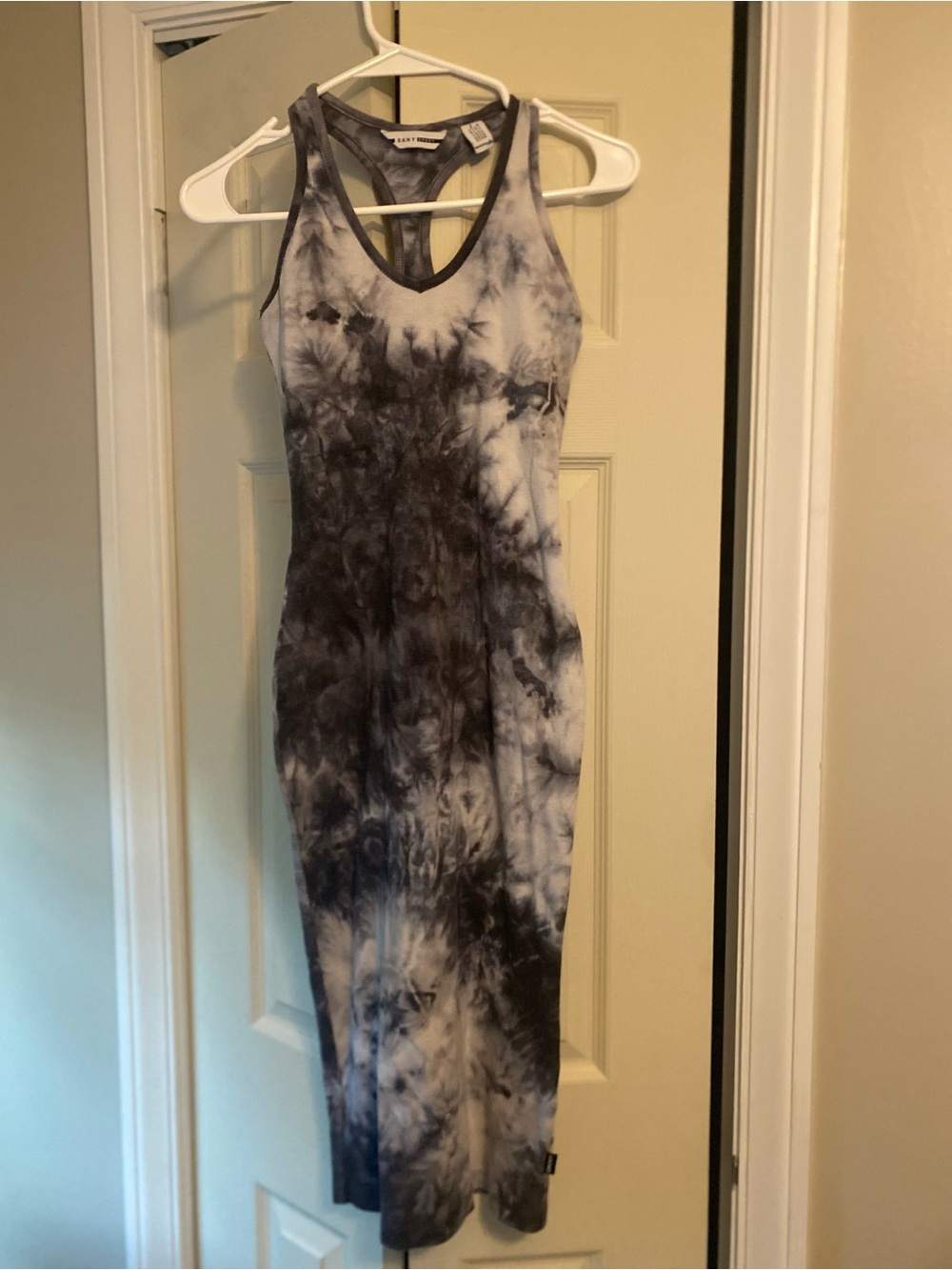 DKNY Tie-Dye Racerback Maxi Dress - Black & White
